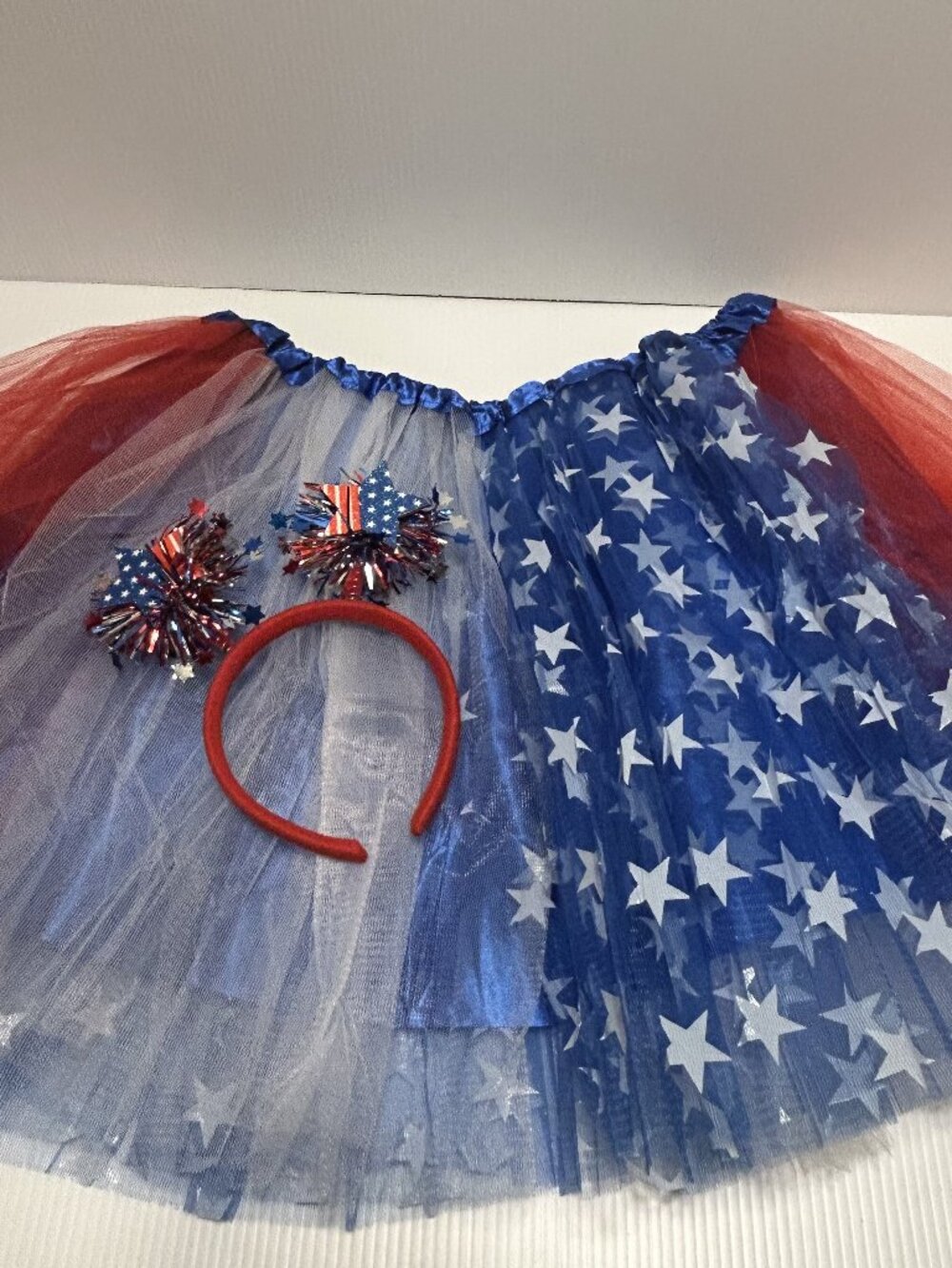 4th of July Skirt Tutu Headband Set Red White Blue Stars Costume Party America